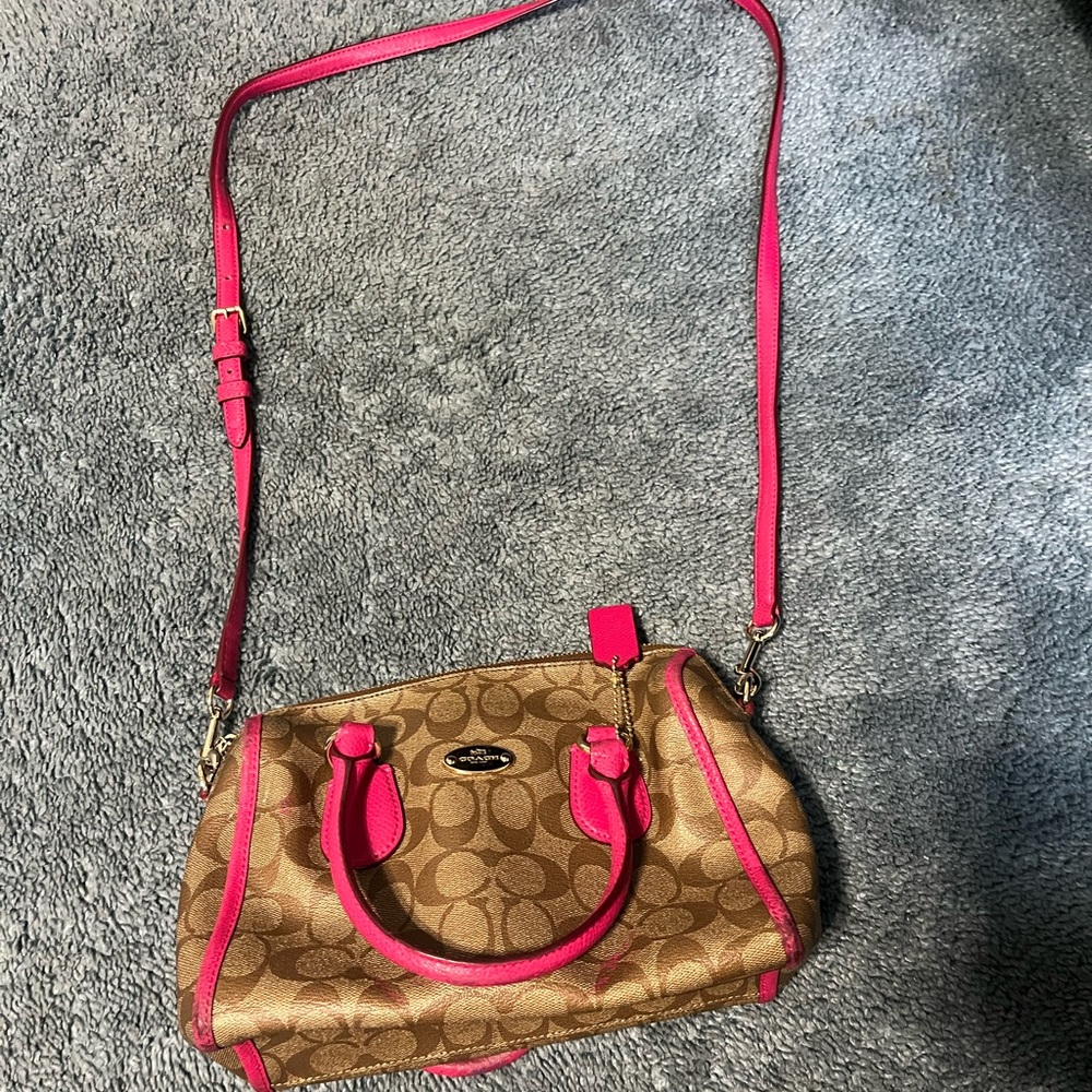 Coach Signature Brown and Pink Crossbody Bag
